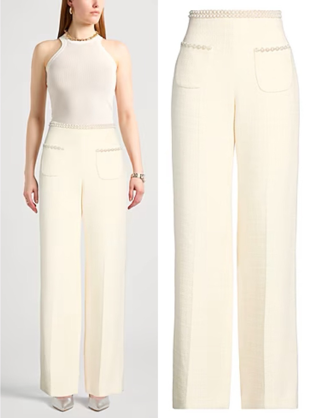 Sandro Vaye Tweed Wide Leg Pants in Cream